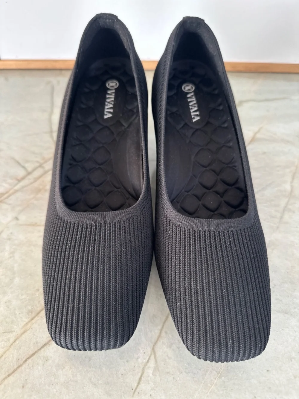 VIVAIA Margot Wedge Pro Black Knit Square Toe Shoes Comfort Size 40 US 9